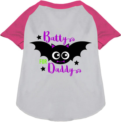 Gray Batty for Daddy pet raglan shirt with pink sleeves
