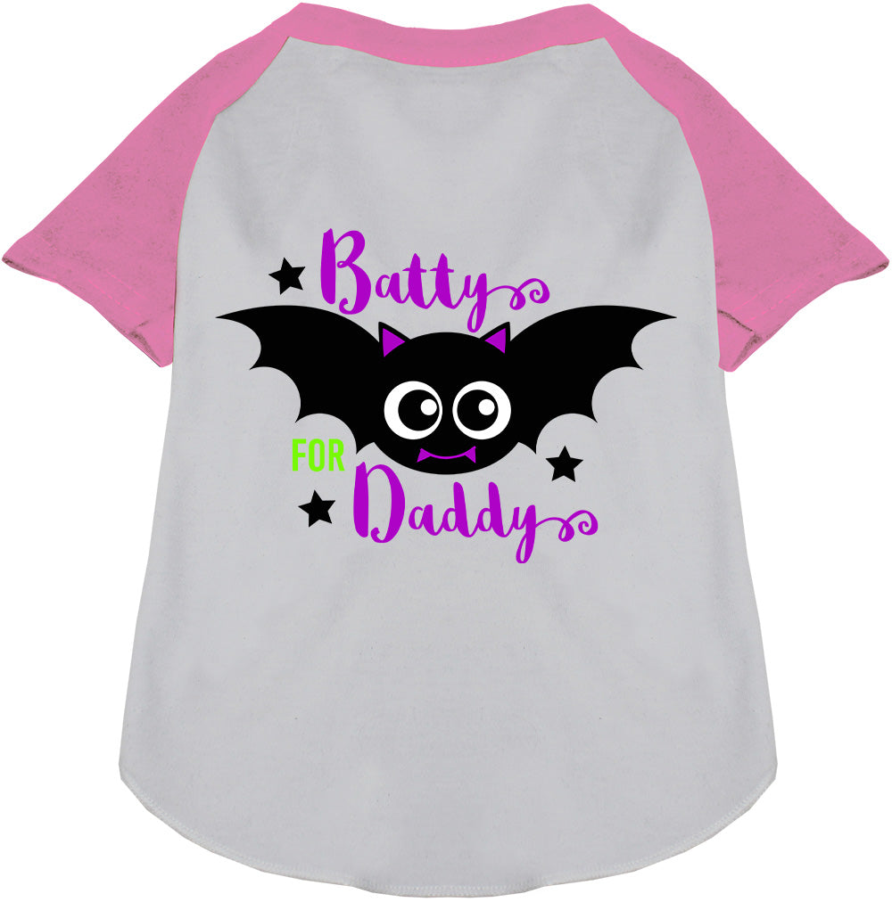 Gray Batty for Daddy pet raglan shirt with light pink sleeves