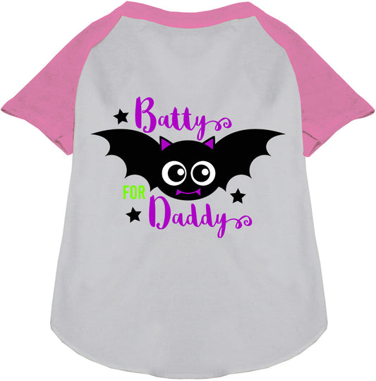 Gray Batty for Daddy pet raglan shirt with light pink sleeves
