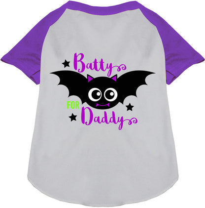 Gray Batty for Daddy pet raglan shirt with purple sleeves