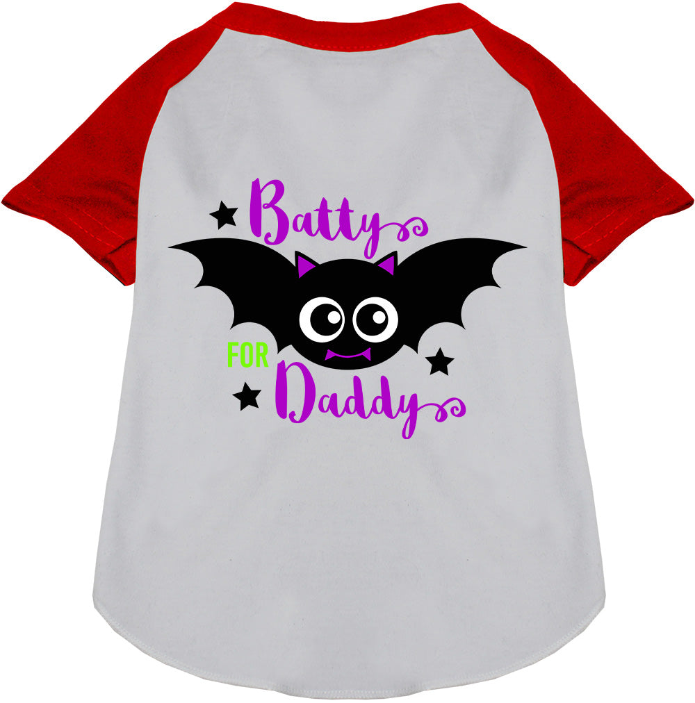 Gray Batty for Daddy pet raglan shirt with red sleeves