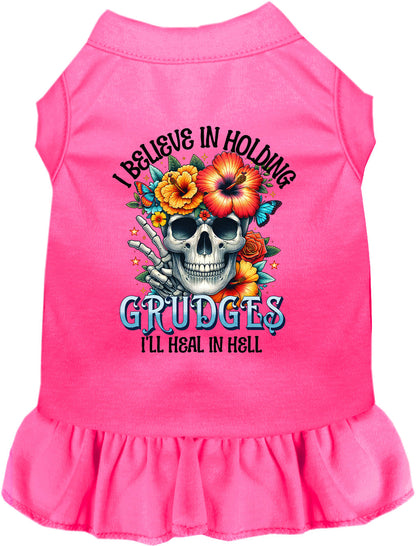 Pink Grudges pet dress with skull and flowers design