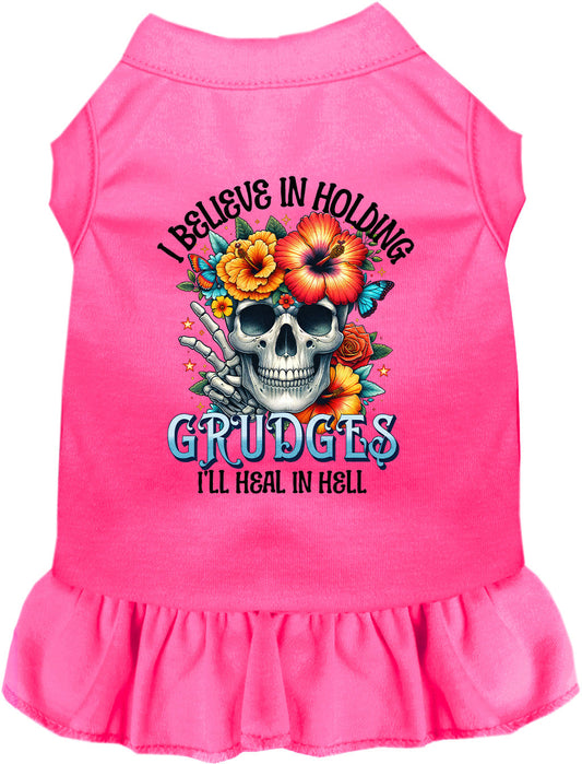 Pink Grudges pet dress with skull and flowers design
