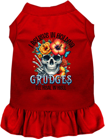 Red Grudges pet dress with skull and flowers design