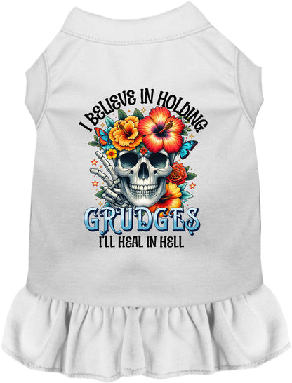 White Grudges pet dress with skull and flowers design