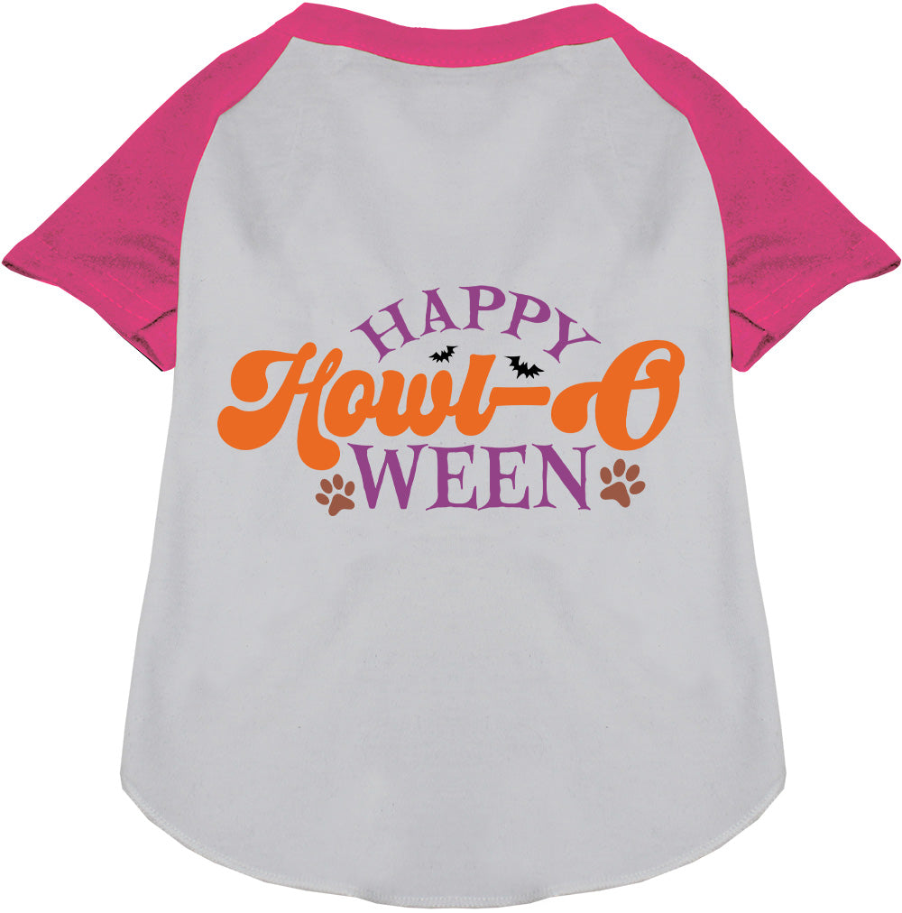 Pink and white Happy Howl-Oween pet raglan shirt