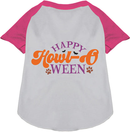 Pink and white Happy Howl-Oween pet raglan shirt