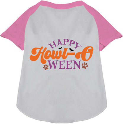 Light pink and white Happy Howl-Oween pet raglan shirt