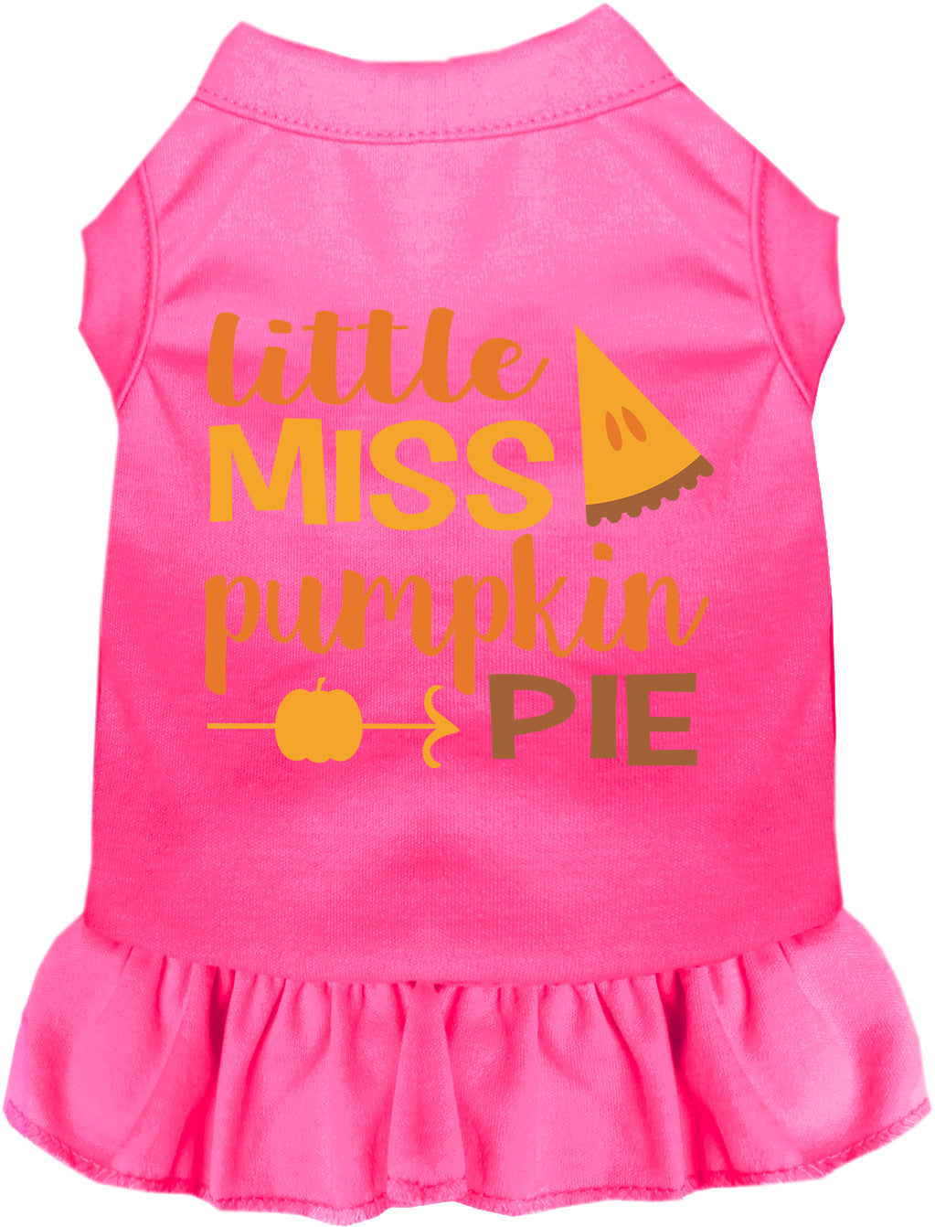 Pink Little Miss Pumpkin Pie pet dress with orange text
