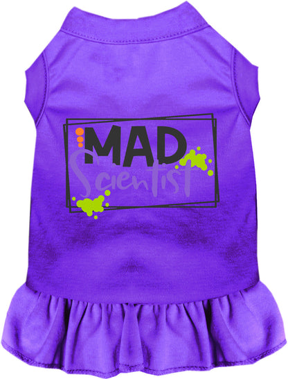 Purple Mad Scientist pet dress with ruffled skirt