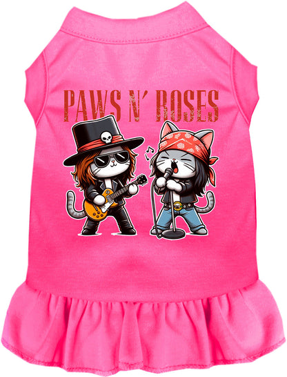 Bright pink Paws N' Roses pet dress with rock band design