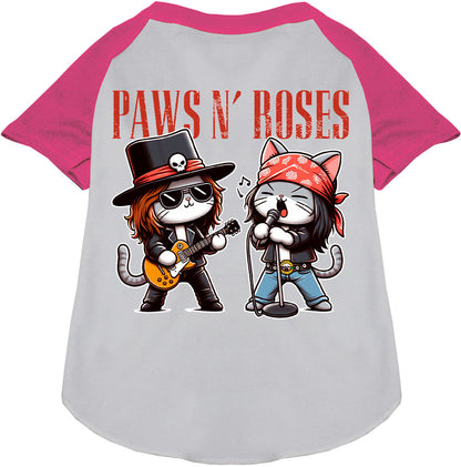 Pink Paws N' Roses pet raglan shirt with cartoon cats