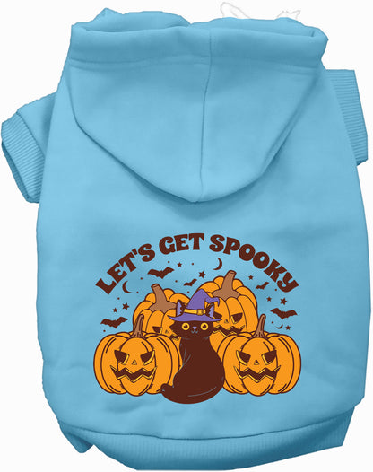 Light blue Get Spooky Pet Hoodie with Halloween design