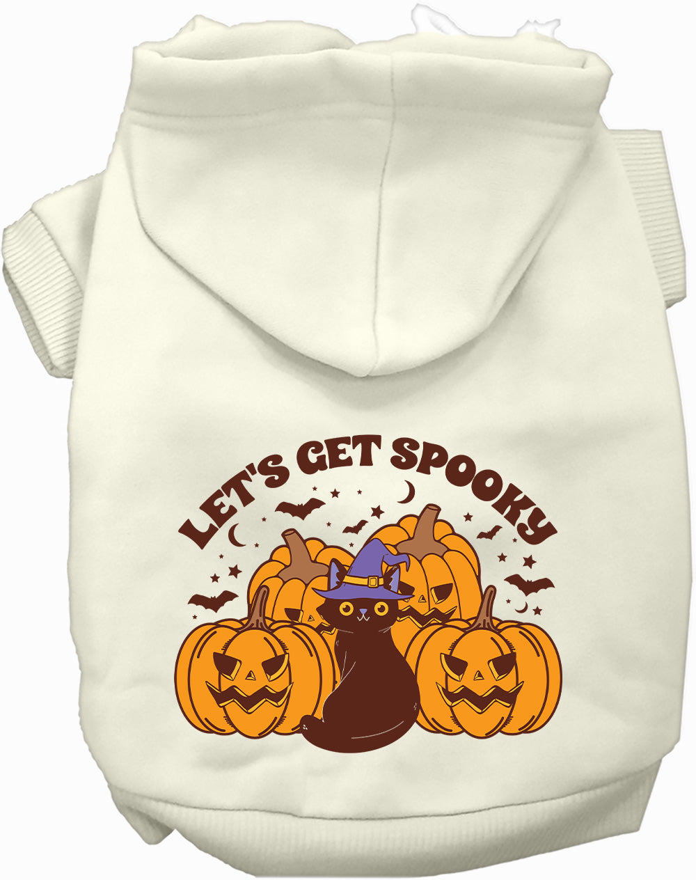 White Get Spooky Pet Hoodie with Halloween design