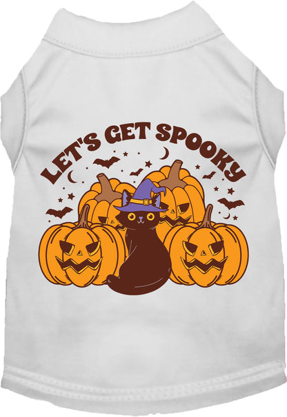 White Get Spooky pet shirt with Halloween design
