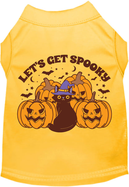Yellow Get Spooky pet shirt with Halloween design