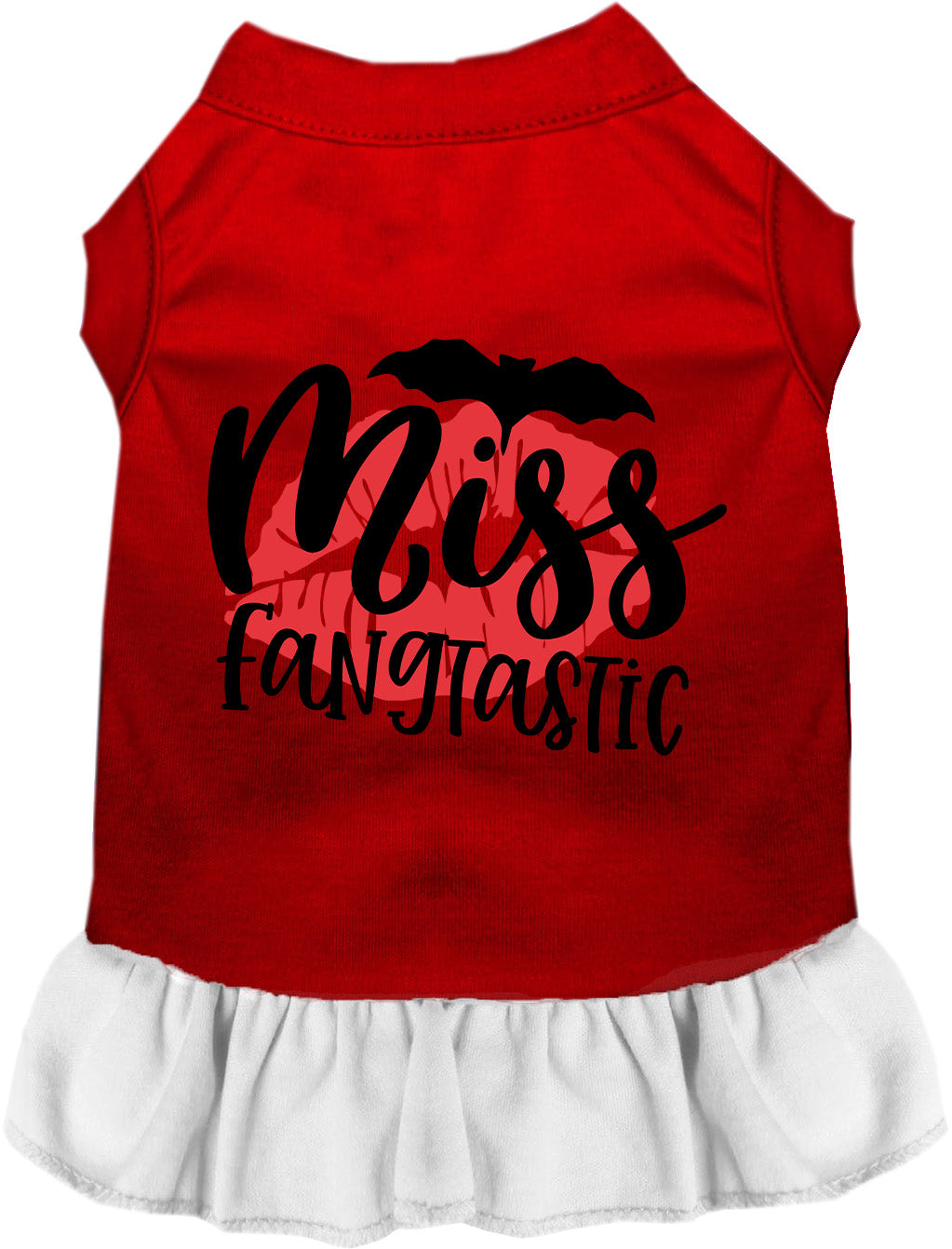 Red and white Miss Fangtastic pet dress with ruffled skirt