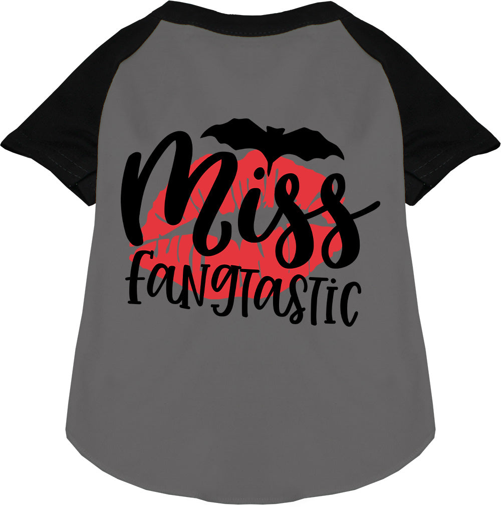 Miss Fangtastic pet raglan shirt with black sleeves