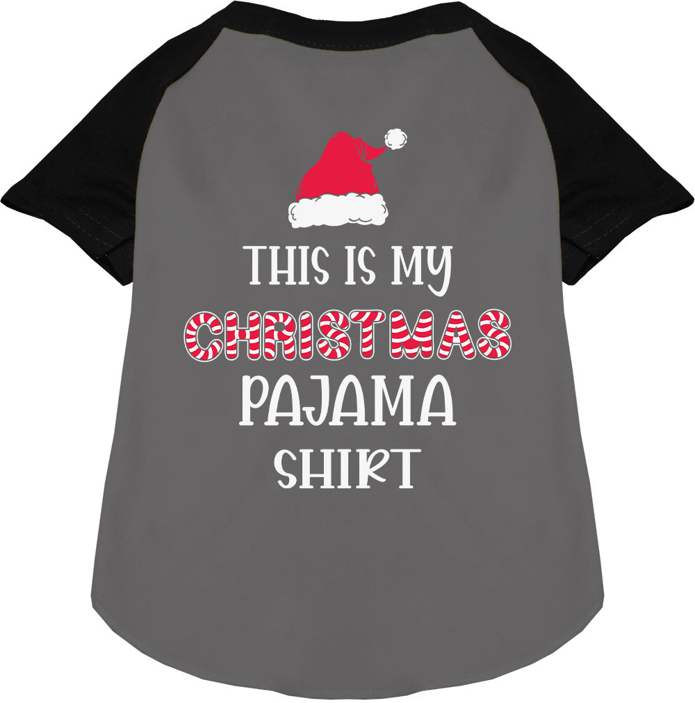 Gray Christmas pajama pet raglan shirt with Santa hat
