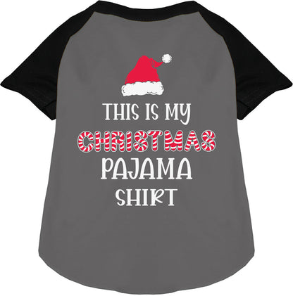 Gray Christmas pajama pet raglan shirt with Santa hat