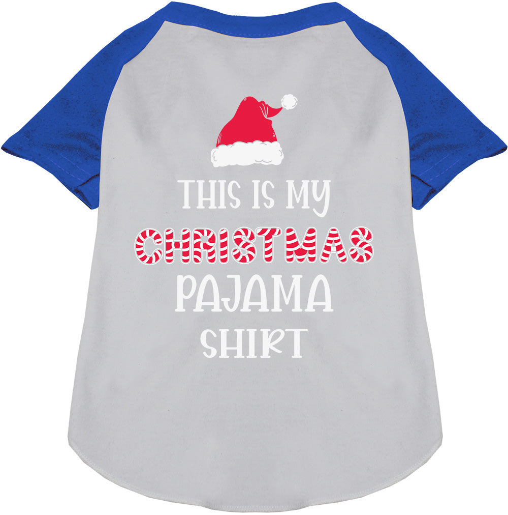 Blue Christmas pajama pet raglan shirt with Santa hat