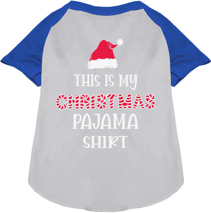 Blue Christmas pajama pet raglan shirt with Santa hat