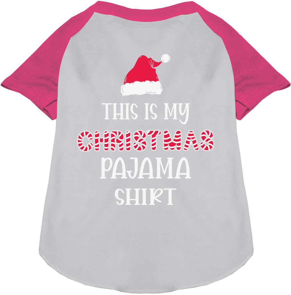 Pink Christmas pajama pet raglan shirt with Santa hat