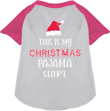 Pink Christmas pajama pet raglan shirt with Santa hat
