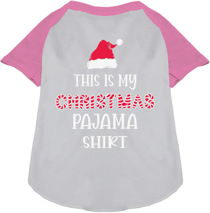Light pink Christmas pajama pet raglan shirt with Santa hat