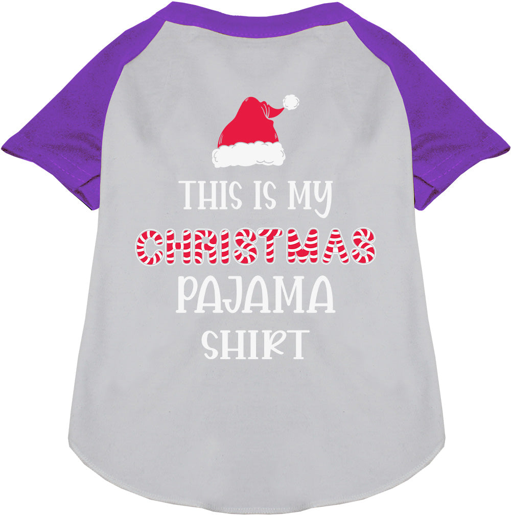 Purple Christmas pajama pet raglan shirt with Santa hat