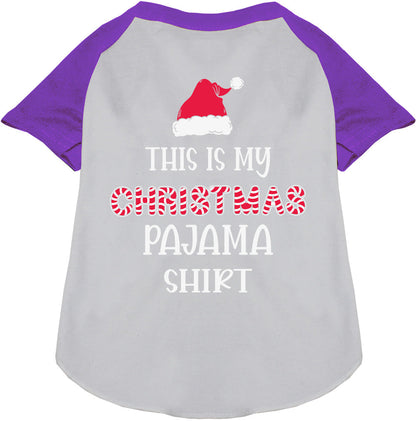 Purple Christmas pajama pet raglan shirt with Santa hat