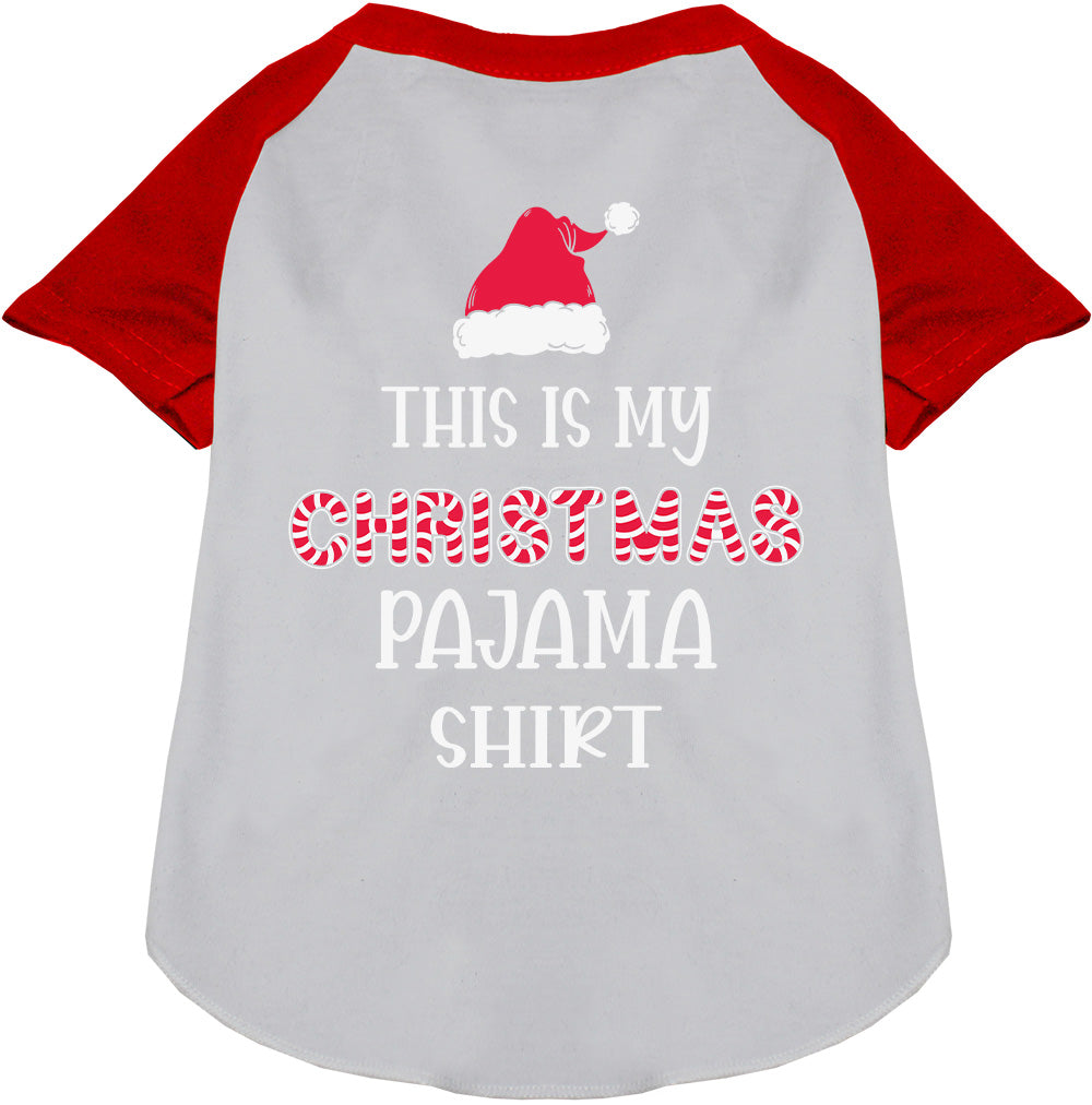 Red Christmas pajama pet raglan shirt with Santa hat