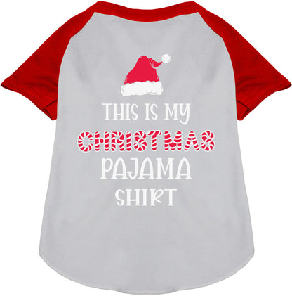 Red Christmas pajama pet raglan shirt with Santa hat