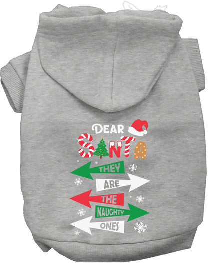 Gray Naughty Ones Pet Hoodie with festive design