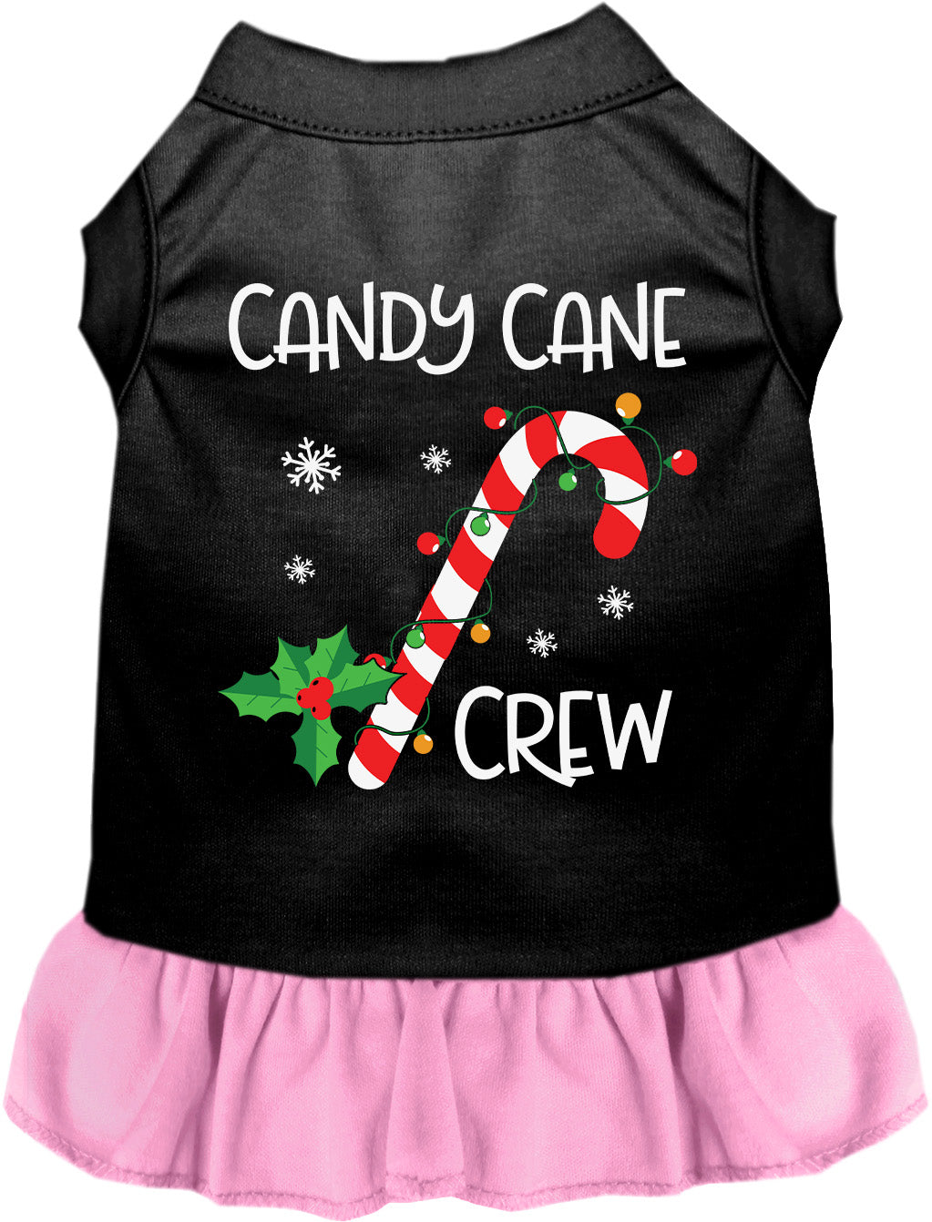 Black Candy Cane Crew pet dress with light pink skirt