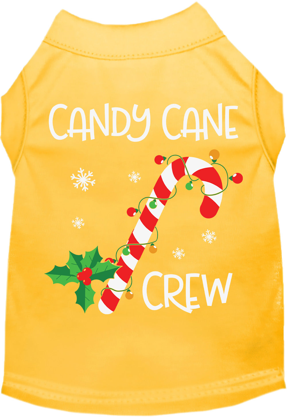 Yellow Candy Cane Crew pet shirt with Christmas motif