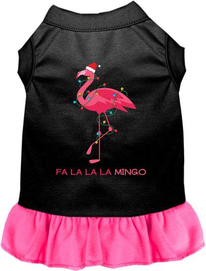 Black pet dress with pink skirt and flamingo design