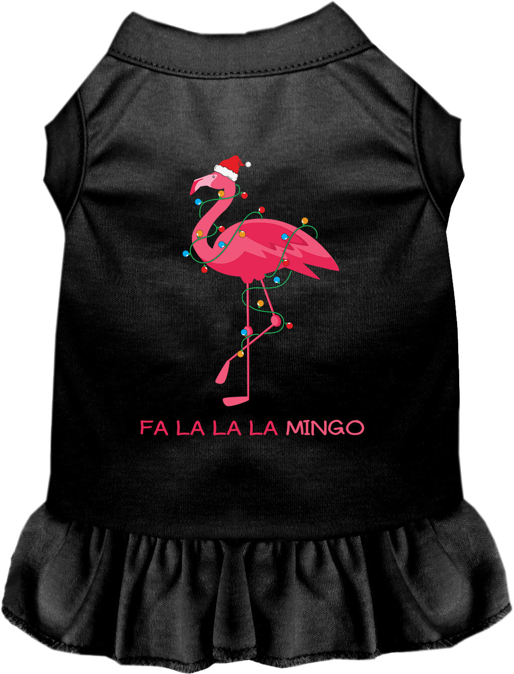 Black Falalala mingo pet dress with flamingo design