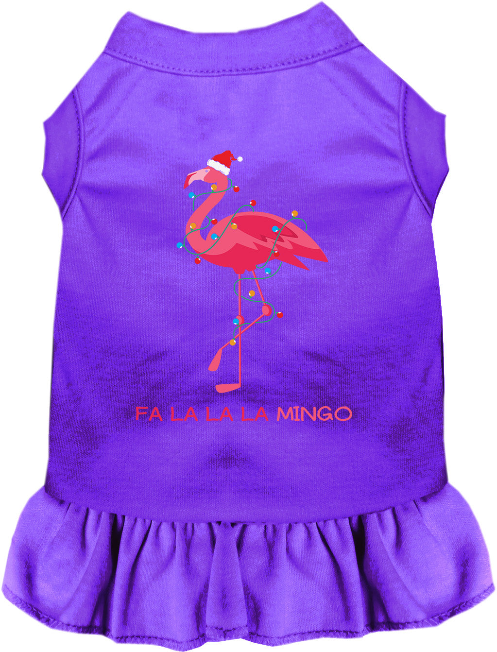 Purple Falalala mingo pet dress with flamingo design