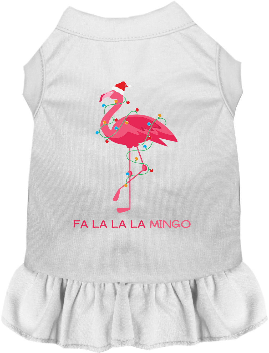 White Falalala mingo pet dress with flamingo design