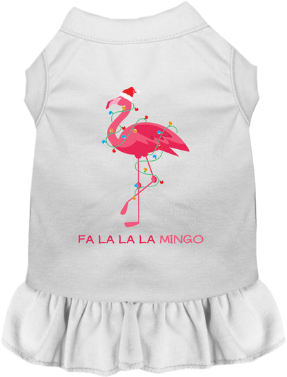 White Falalala mingo pet dress with flamingo design