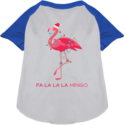 Blue sleeve flamingo pet raglan shirt with festive design