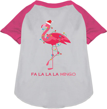Pink flamingo pet raglan shirt with festive design