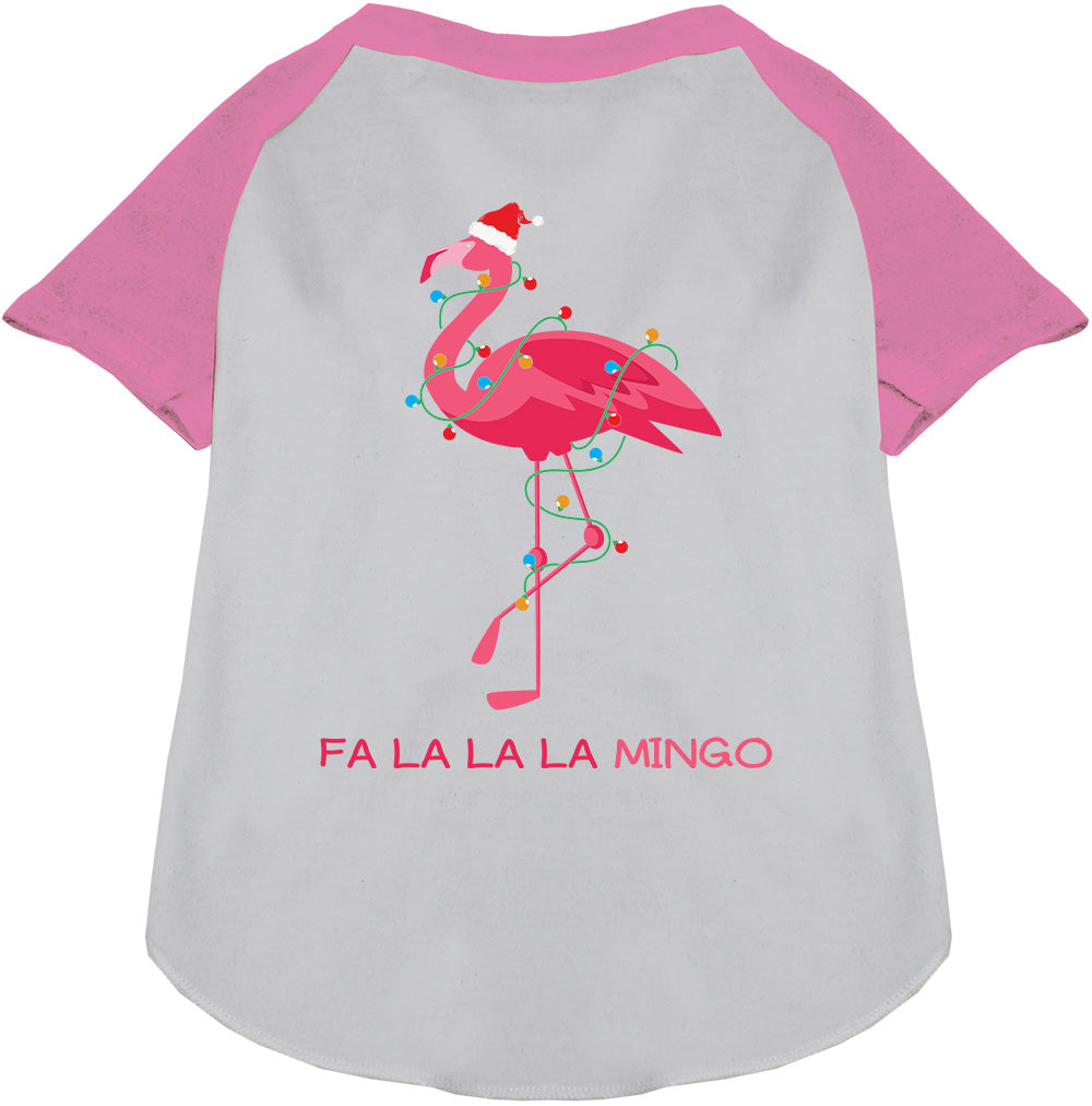Pink sleeve flamingo pet raglan shirt with holiday theme