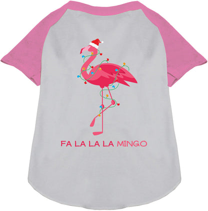 Pink sleeve flamingo pet raglan shirt with holiday theme