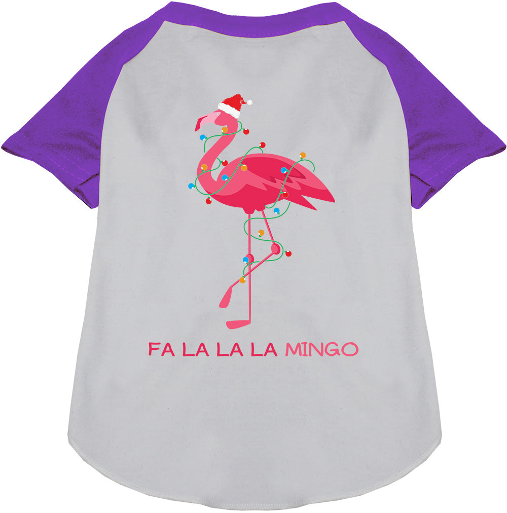 Purple sleeve flamingo pet raglan shirt with festive design