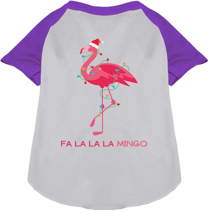 Purple sleeve flamingo pet raglan shirt with festive design