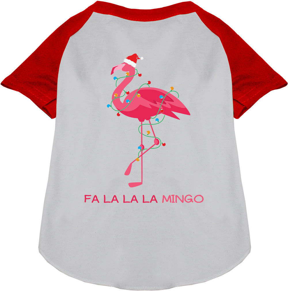 Red sleeve flamingo pet raglan shirt with holiday theme