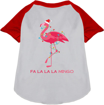 Red sleeve flamingo pet raglan shirt with holiday theme