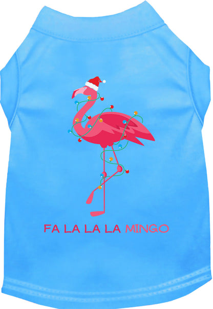 Blue Falalala mingo Pet Shirt with festive flamingo design